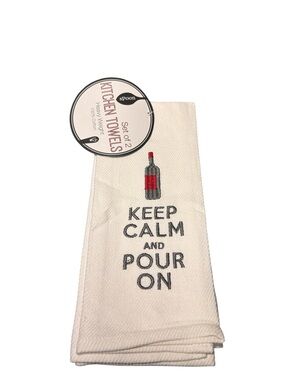 Sleeping Partners Keep Calm and Pour On Wine Kitchen Towel Set of 2